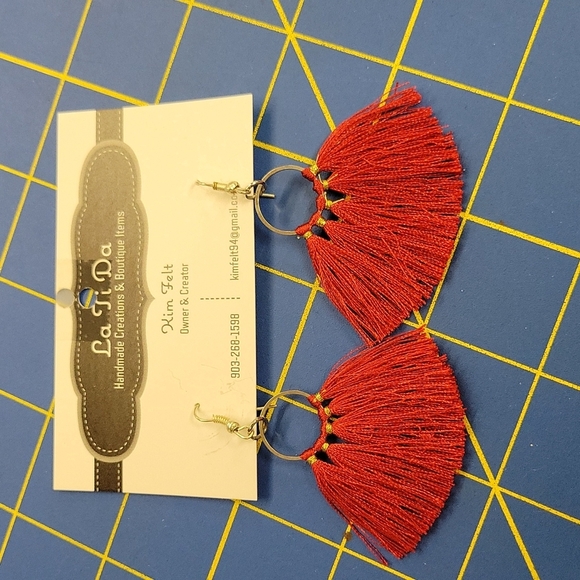 la Ti Da Handmade Creations Jewelry - Red Tassel 1.75" x 2" Earrings
